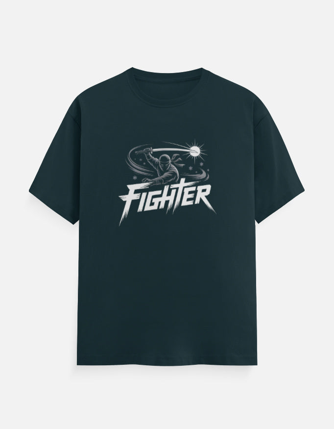 Ninja Fighter And Sword Graphic - Unisex Classic Crew T-Shirt in petrol blue - front view #color_petrol-blue