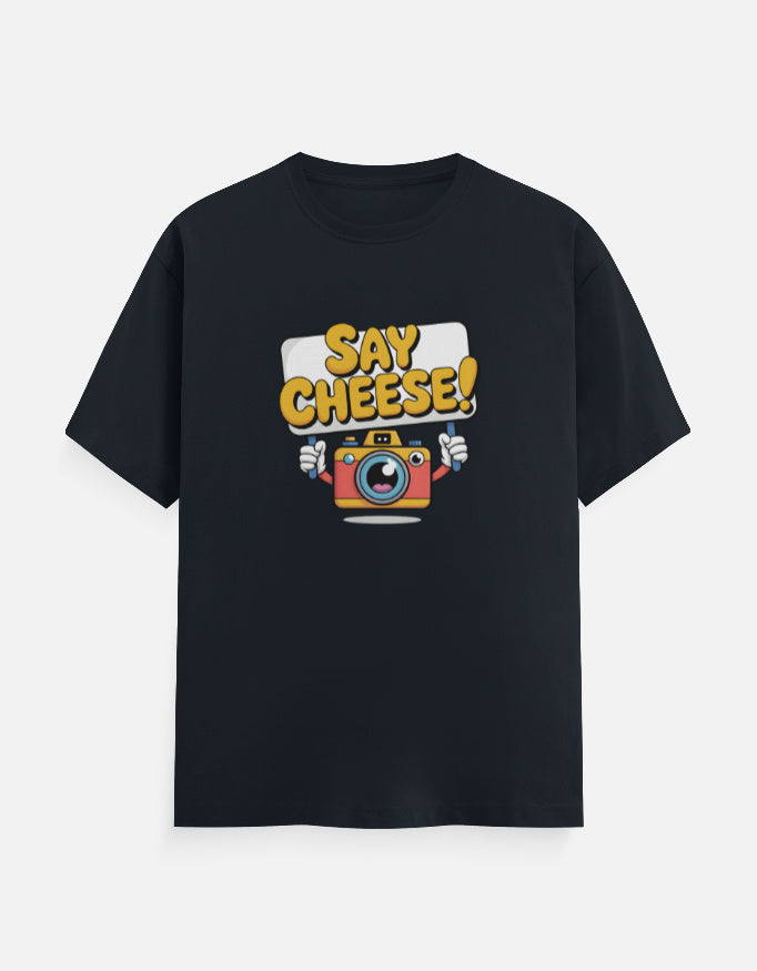 Say Cheese Camera Graphic - Unisex Classic Crew T-Shirt in navy blue - front view #color_navy-blue