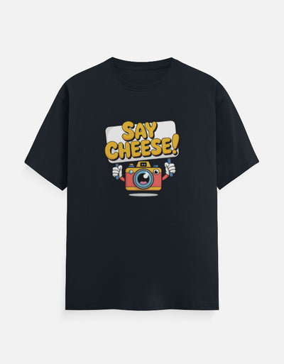 Say Cheese Camera Graphic - Unisex Classic Crew T-Shirt in navy blue - front view #color_navy-blue