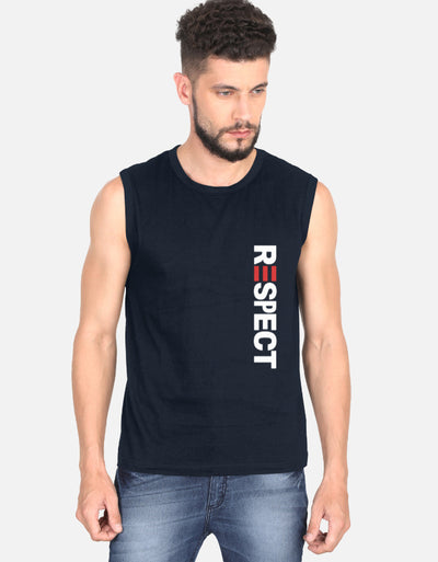 GYM Respect Text Graphic - Men's Sleeveless T-Shirt in navy blue - front view #color_navy-blue