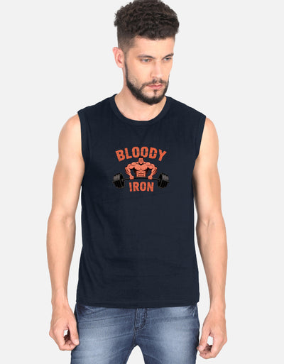 GYM Body Iron Graphic - Men's Sleeveless T-Shirt in navy blue - front view #color_navy-blue