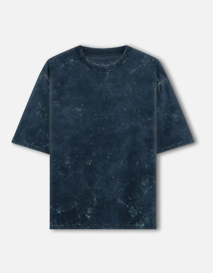 Plain - Unisex Acid Washed Oversized Tee in navy blue - front view #color_navy-blue