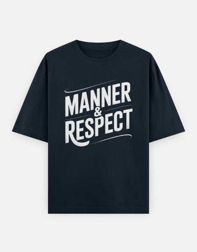 Manner And Respect Text Graphic- Unisex Oversized Classic T-Shirt in navy blue - front view #color_navy-blue
