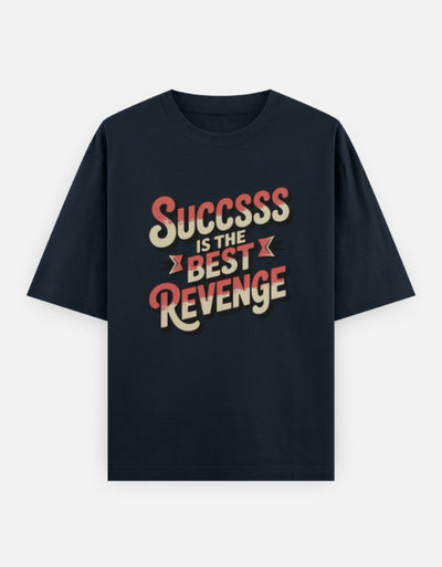 Success Is The Best Revenge Minimal Text Design - Unisex Oversized Classic T-Shirt in navy blue - front view #color_navy-blue