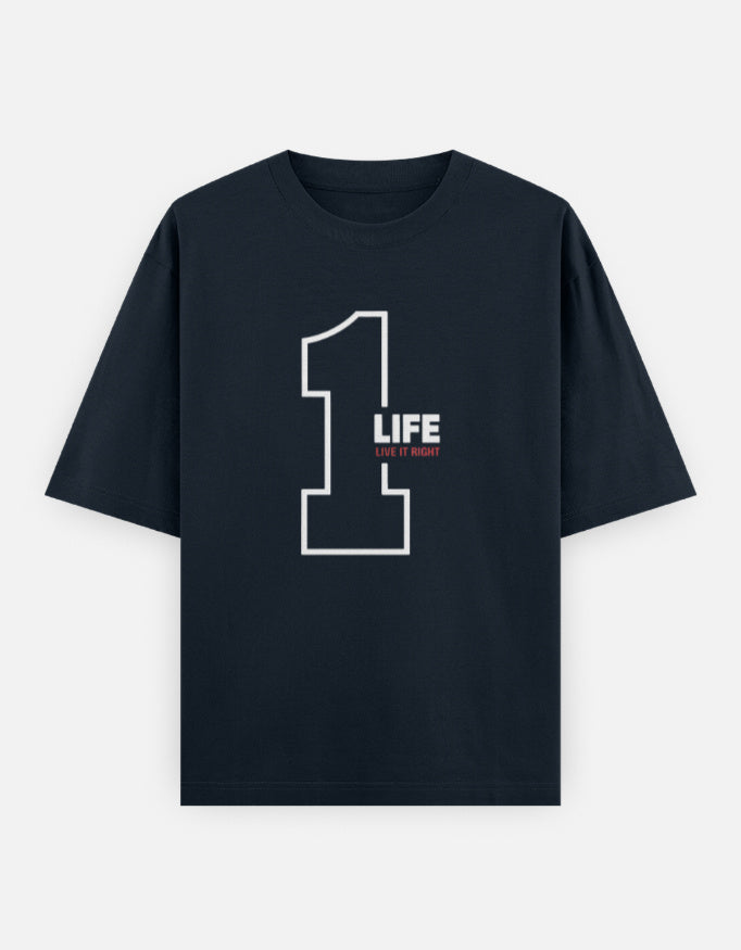 One Life Live It Now Text Design - Unisex Oversized Classic T-Shirt in navy blue - front view #color_navy-blue