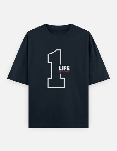 One Life Live It Now Text Design - Unisex Oversized Classic T-Shirt in navy blue - front view #color_navy-blue