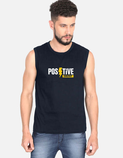 Positive Energy Graphic - Men's Sleeveless T-Shirt in navy blue - front view #color_navy-blue