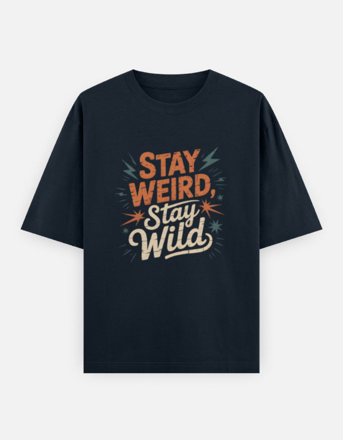 Stay Weird Text Graphic - Unisex Oversized Classic T-Shirt in navy-blue - front view #color_navy-blue