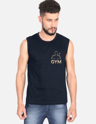 Gym Graphic - Men's Sleeveless T-Shirt in navy blue - front view #color_navy-blue