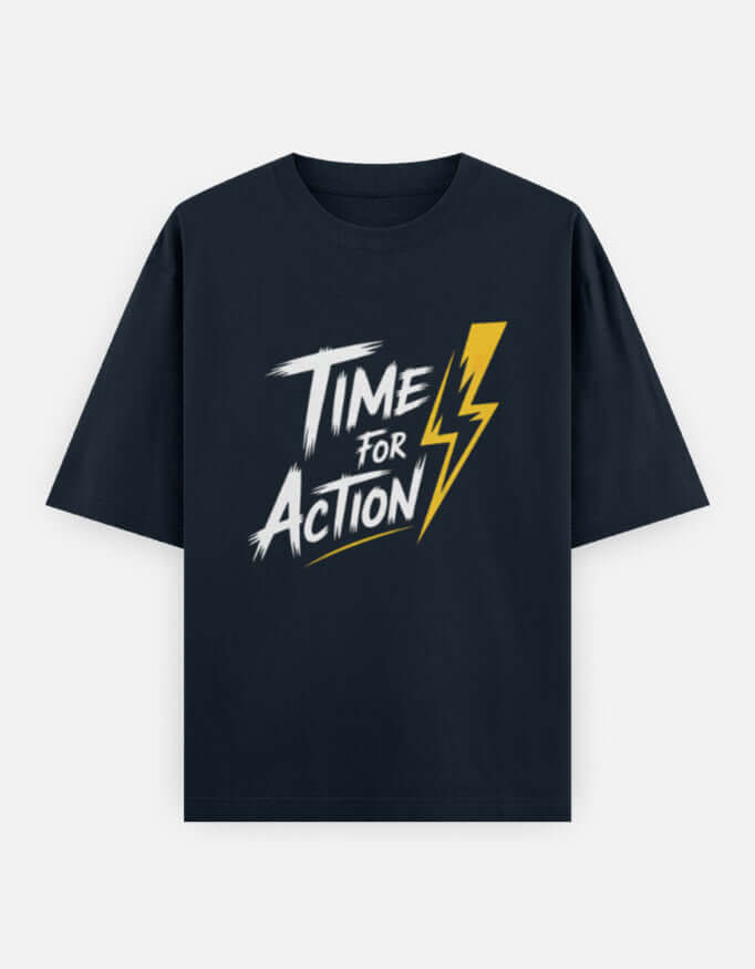 Time For Action Graphic - Unisex Oversized Classic T-Shirt in navy blue - front view #color_navy-blue