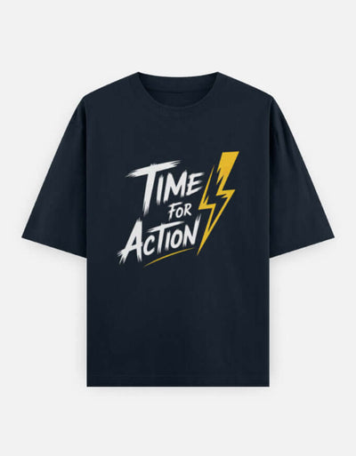 Time For Action Graphic - Unisex Oversized Classic T-Shirt in navy blue - front view #color_navy-blue