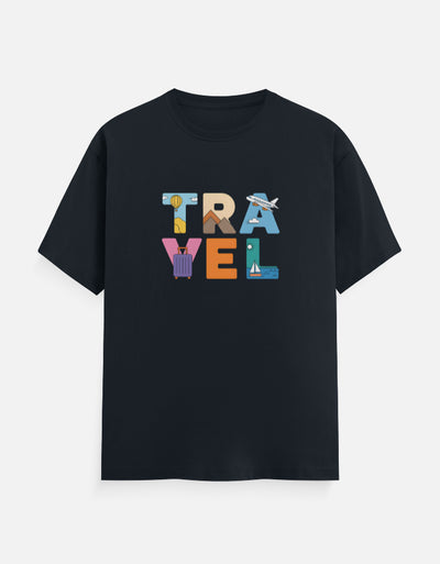 Travel Text Design - Unisex Classic Crew T-Shirt in navy blue - front view #color_navy-blue