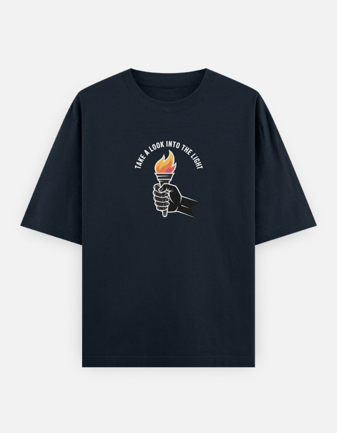 Dragon Fire Graphic - Unisex Oversized Classic T-Shirt in navy blue - front view #color_navy-blue