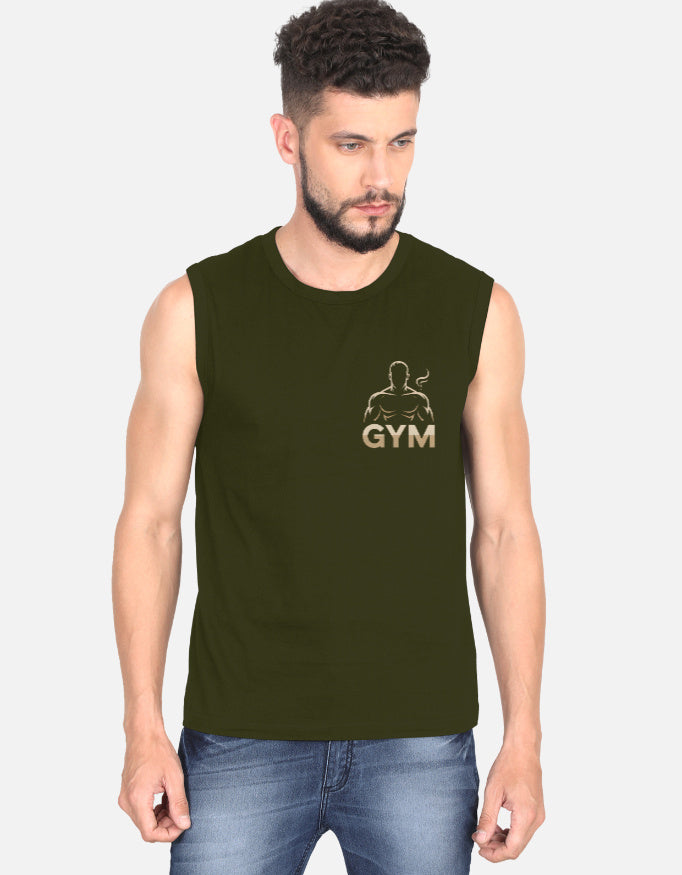 Gym Graphic - Men's Sleeveless T-Shirt in olive green - front view #color_olive-green