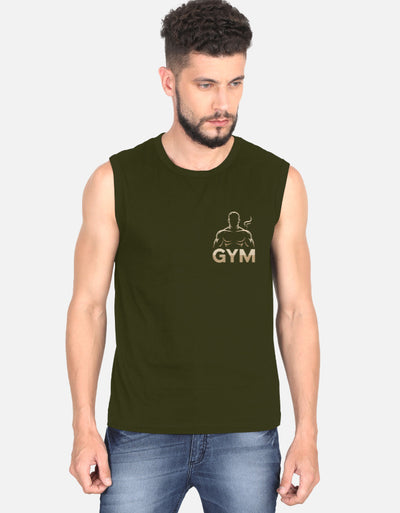 Gym Graphic - Men's Sleeveless T-Shirt in olive green - front view #color_olive-green