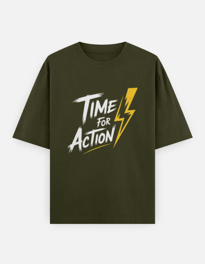 Time For Action Graphic - Unisex Oversized Classic T-Shirt in olive green - front view #color_olive-green