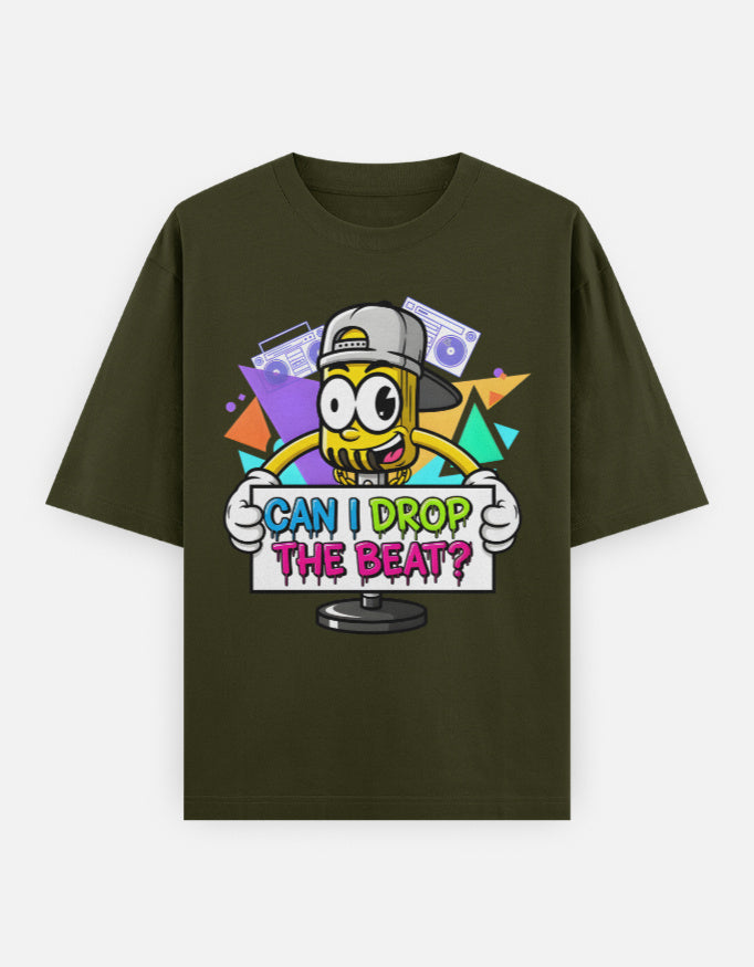 Disco Dance Mike Graphic - Unisex Oversized Classic T-Shirt in olive green - front view #color_olive-green