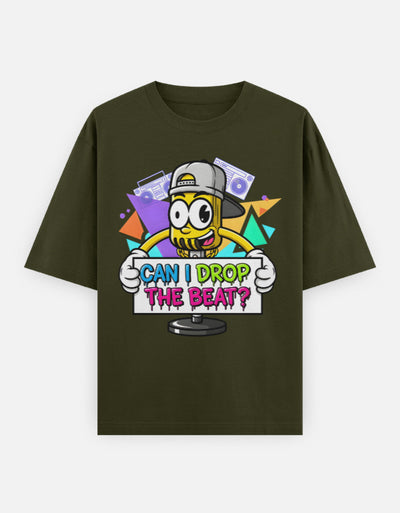 Disco Dance Mike Graphic - Unisex Oversized Classic T-Shirt in olive green - front view #color_olive-green