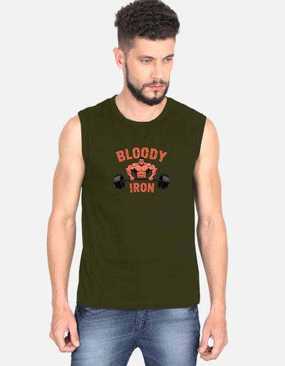 GYM Body Iron Graphic - Men's Sleeveless T-Shirt in olive green - front view #color_olive-green