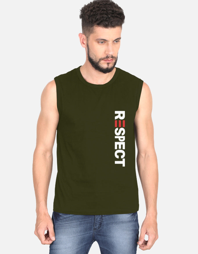 GYM Respect Text Graphic - Men's Sleeveless T-Shirt in olive green - front view #color_olive-green