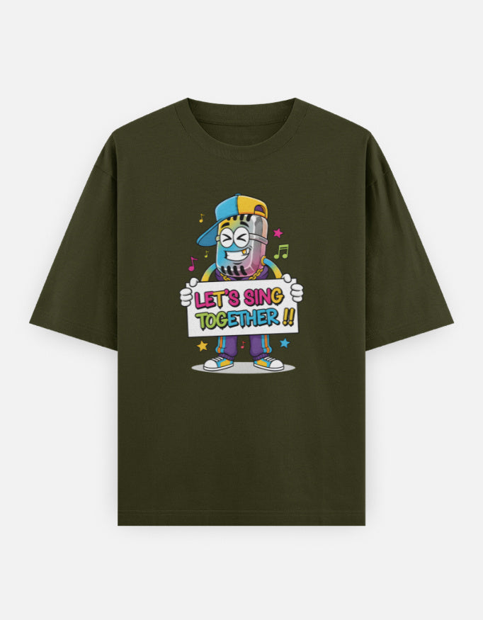 Disco Dance Graphic - Unisex Oversized Classic T-Shirt in olive green - front view #color_olive-green