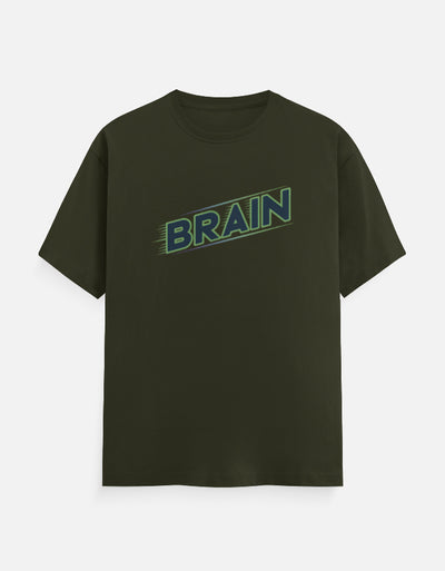 Brain Text Minimal Graphic - Unisex Classic Crew T-Shirt in olive green - front view #color_olive-green