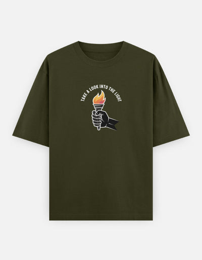 Dragon Fire Graphic - Unisex Oversized Classic T-Shirt in olive green - front view #color_olive-green