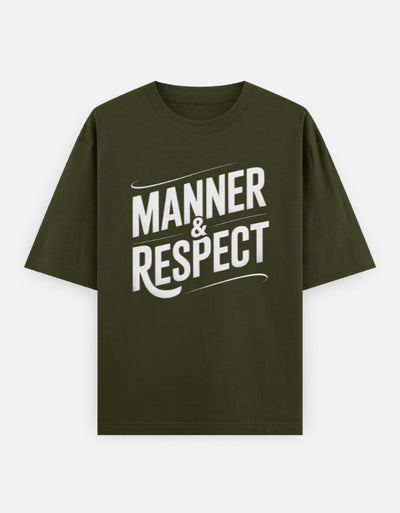 Manner And Respect Text Graphic- Unisex Oversized Classic T-Shirt in olive green - back view #color_olive-green