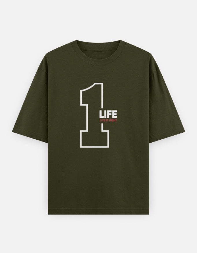 One Life Live It Now Text Design - Unisex Oversized Classic T-Shirt in olive green - front view #color_olive-green