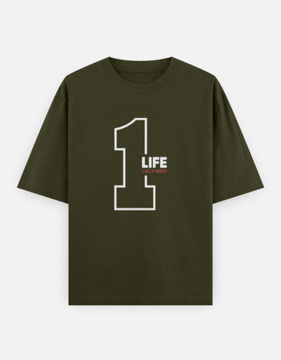 One Life Live It Now Text Design - Unisex Oversized Classic T-Shirt in olive green - front view #color_olive-green