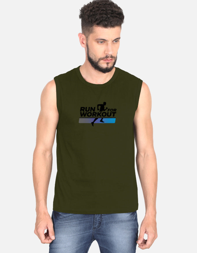 Run For Workout GYM Design - Men's Sleeveless T-Shirt in olive green - front view #color_olive-green