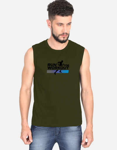 Run For Workout GYM Design - Men's Sleeveless T-Shirt in olive green - front view #color_olive-green
