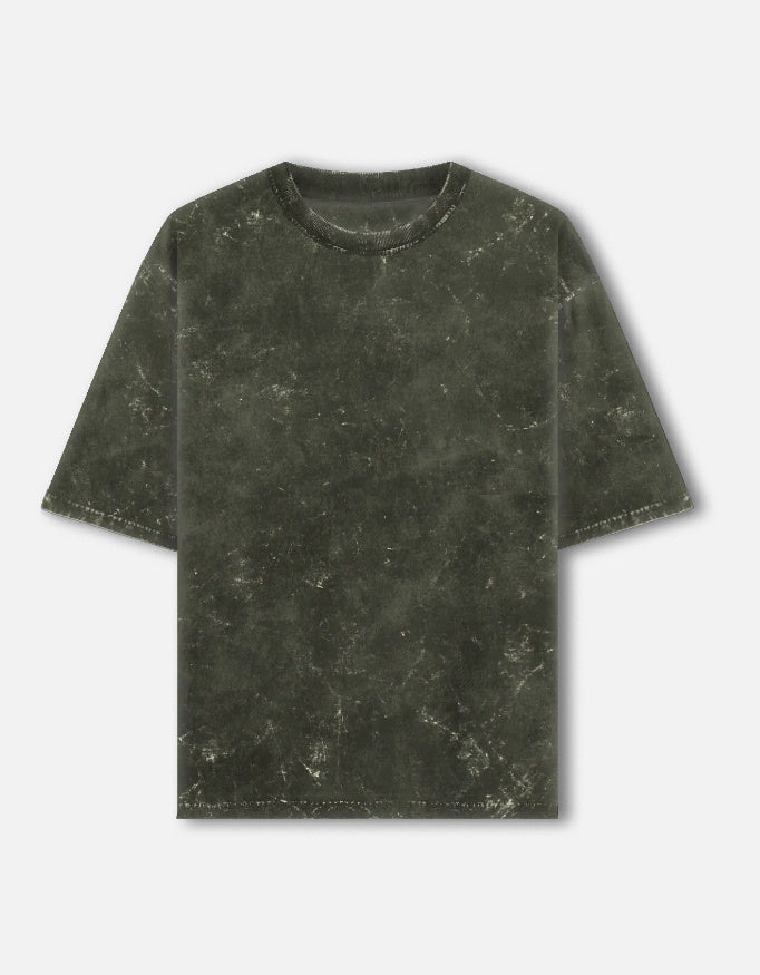 Plain - Unisex Acid Washed Oversized Tee in olive green - front view #color_olive-green