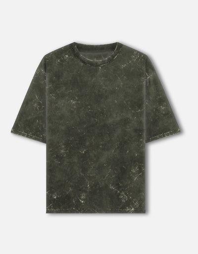 Plain - Unisex Acid Washed Oversized Tee in olive green - front view #color_olive-green