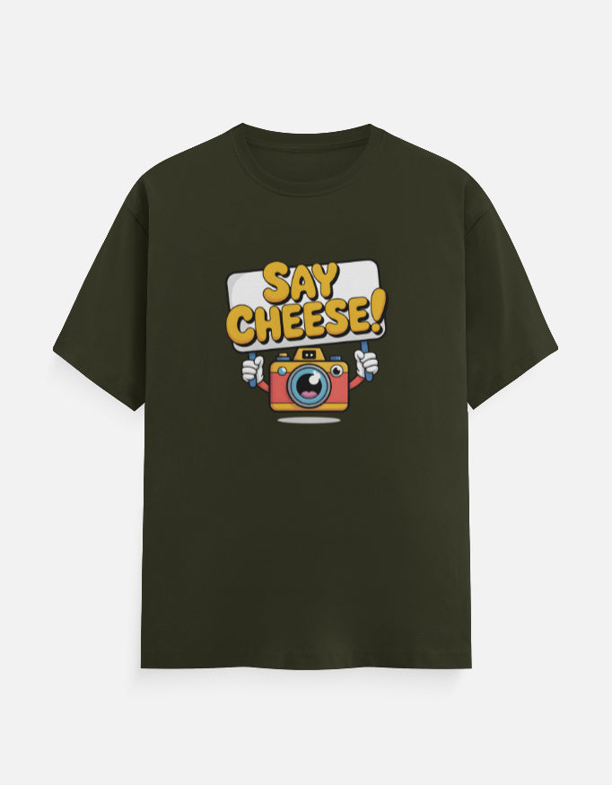 Say Cheese Camera Graphic - Unisex Classic Crew T-Shirt in olive green - front view #color_olive-green