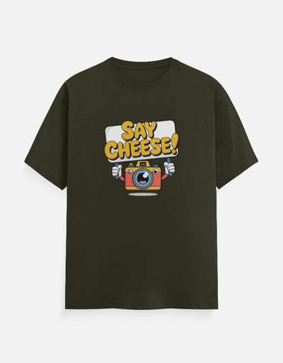 Say Cheese Camera Graphic - Unisex Classic Crew T-Shirt in olive green - front view #color_olive-green