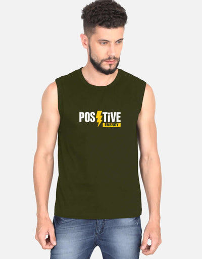 Positive Energy Graphic - Men's Sleeveless T-Shirt in olive green - front view #color_olive-green