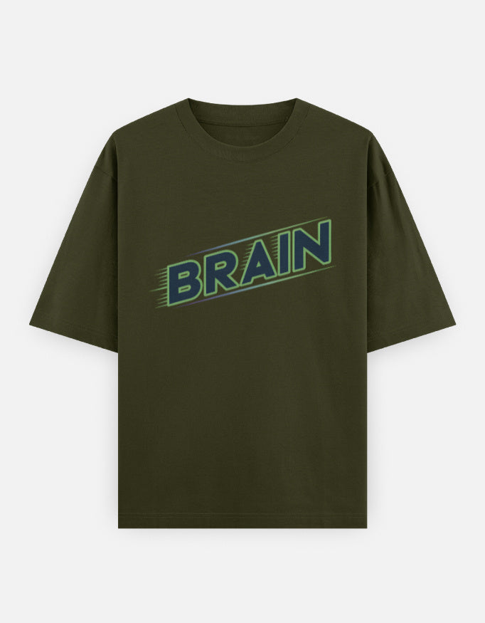 Brain - Unisex Oversized Classic T-Shirt in olive green - front view #color_olive-green