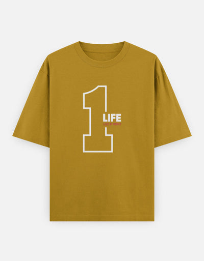 One Life Live It Now Text Design - Unisex Oversized Classic T-Shirt in mustard yellow - front view #color_mustard-yellow