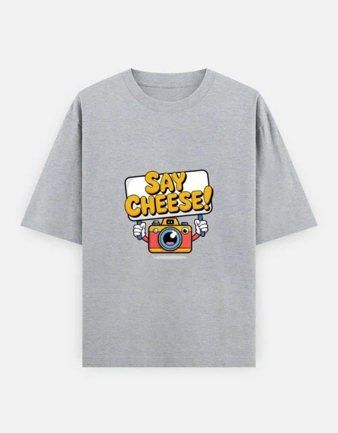 camera graphic - Unisex Oversized Classic T-Shirt in grey melange - front view #color_grey-melange