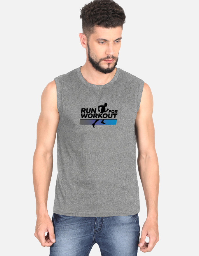 Run For Workout GYM Design - Men's Sleeveless T-Shirt in charcoal melange - front view #color_charcoal-melange