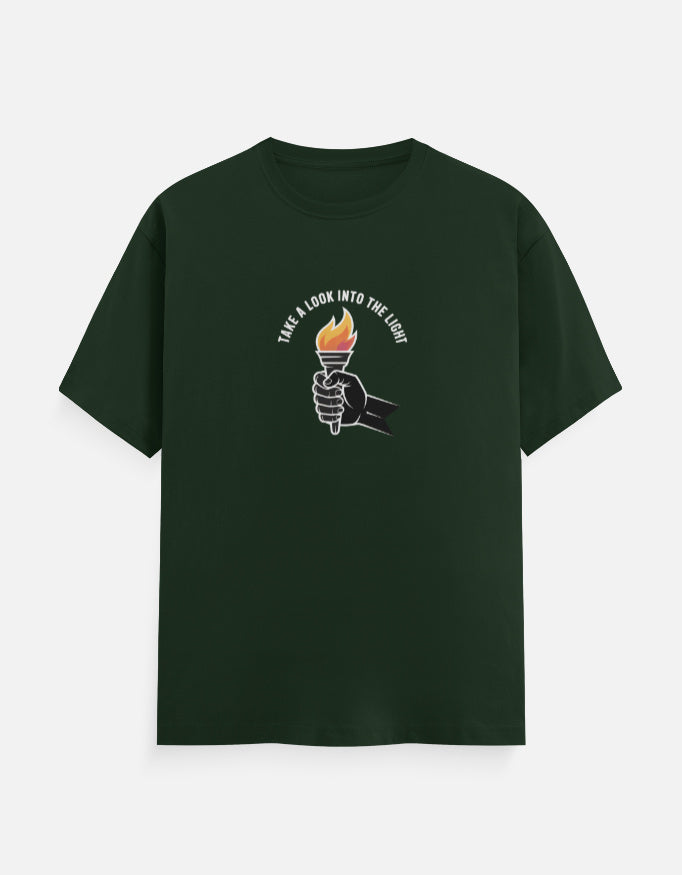 Fire And Ghost Graphic - Unisex Classic Crew T-Shirt in bottle green - front view #color_bottle-green