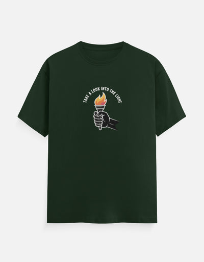 Fire And Ghost Graphic - Unisex Classic Crew T-Shirt in bottle green - front view #color_bottle-green