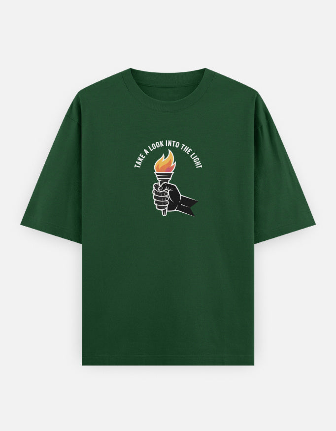 Dragon Fire Graphic - Unisex Oversized Classic T-Shirt in bottle green - front view #color_bottle-green