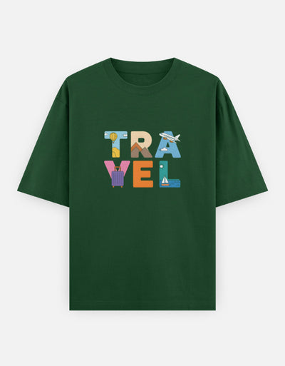 Travel Minimal Text Graphic - Unisex Oversized Classic T-Shirt in bottle green - front view #color_bottle-green