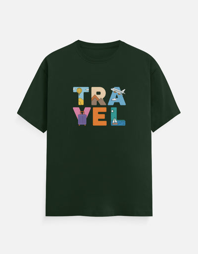 Travel Text Design - Unisex Classic Crew T-Shirt in bottle green - front view #color_bottle-green