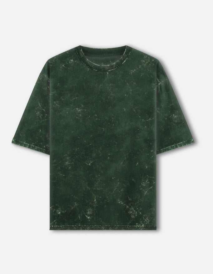 Plain - Unisex Acid Washed Oversized Tee in bottle green - front view #color_bottle-green