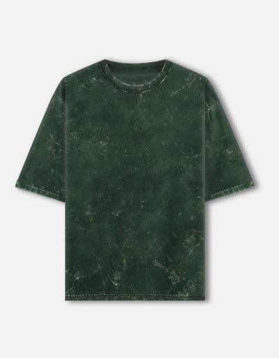Plain - Unisex Acid Washed Oversized Tee in bottle green - front view #color_bottle-green