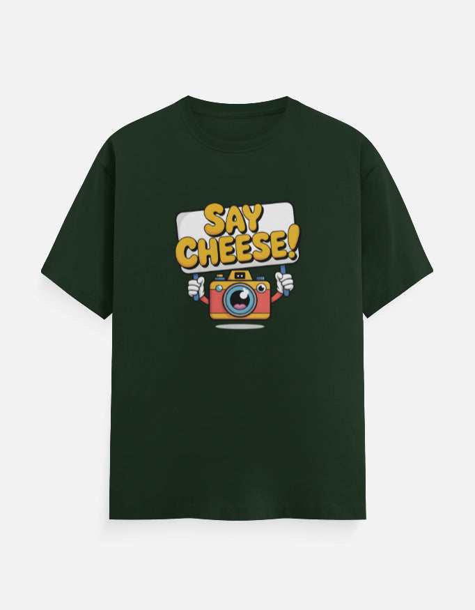 Say Cheese Camera Graphic - Unisex Classic Crew T-Shirt in bottle green - front view #color_bottle-green