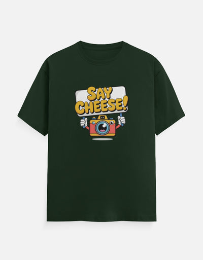 Say Cheese Camera Graphic - Unisex Classic Crew T-Shirt in bottle green - front view #color_bottle-green